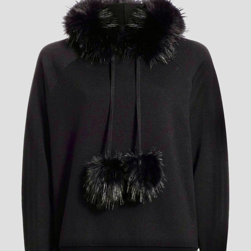 NWT—Alice + Olivia Oscar Faux Fur Trimmed Knit Hoodie. $495 on Saks website